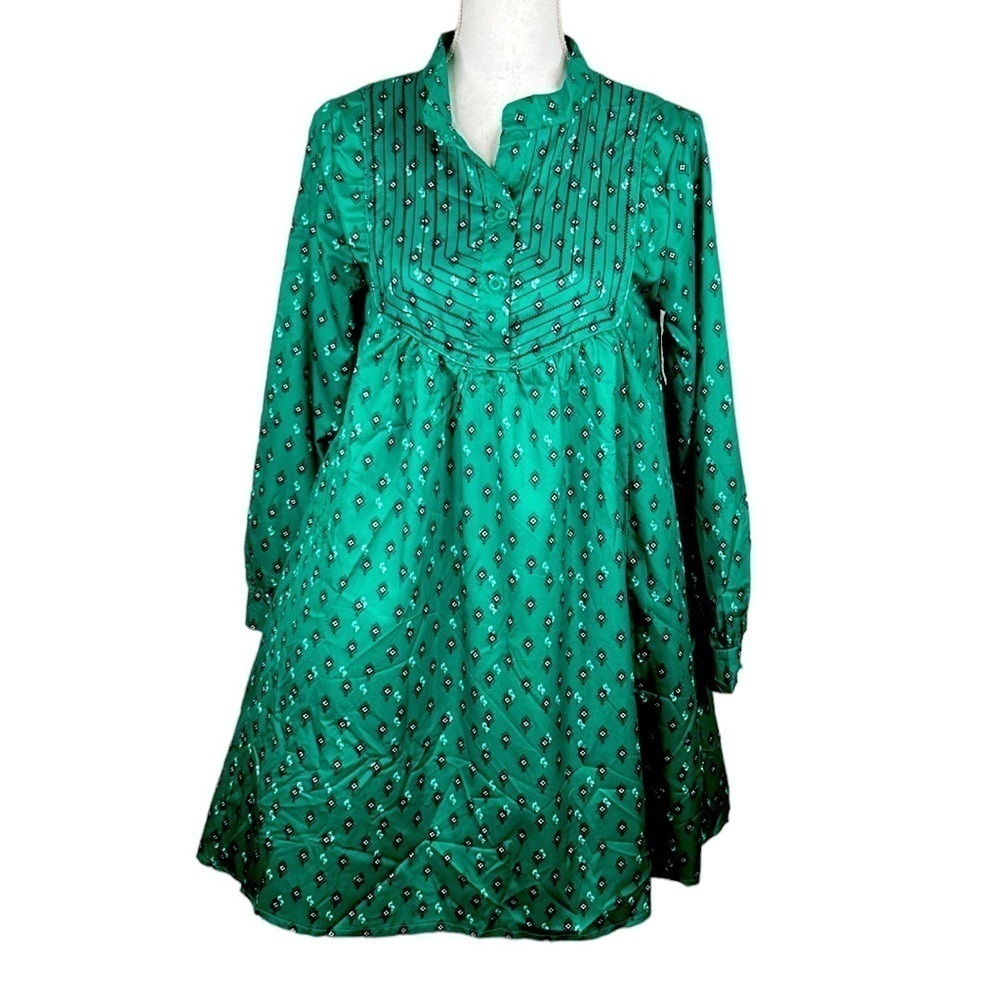 Boho Green & Black Flowy Midi Oversized Dress Size Small‎